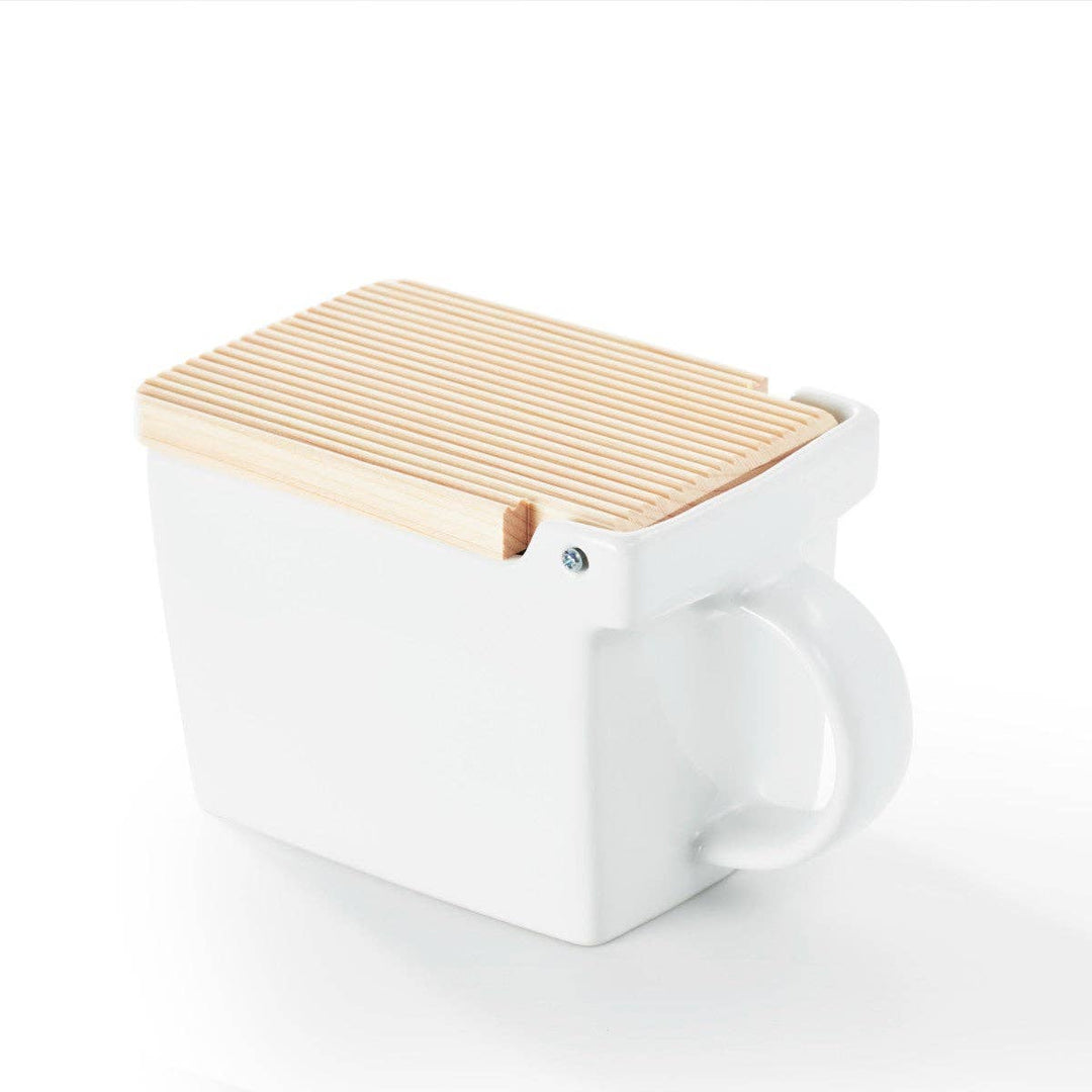 Bee House Ceramic Salt Box With Wooden Lid - White