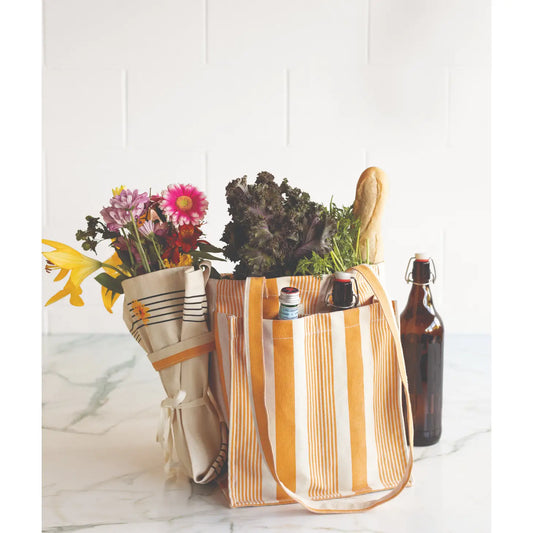 Ochre Stripe Canvas Shopping Tote