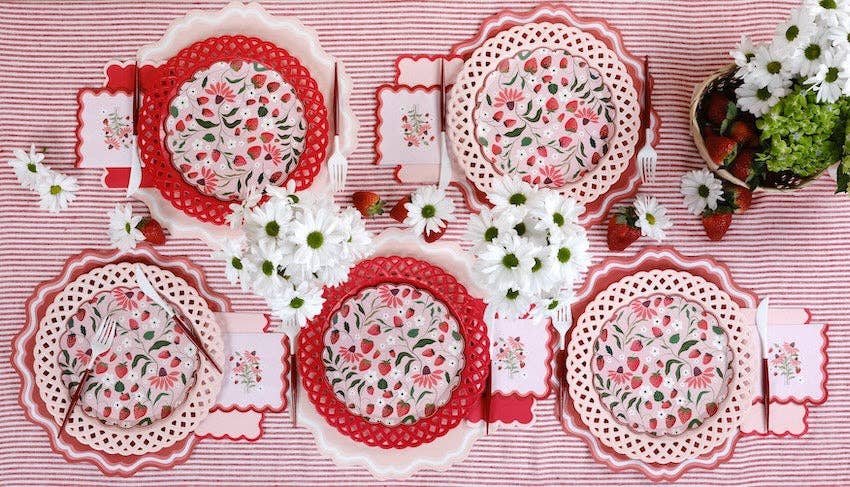Pink Basketweave Dinner Paper Plates