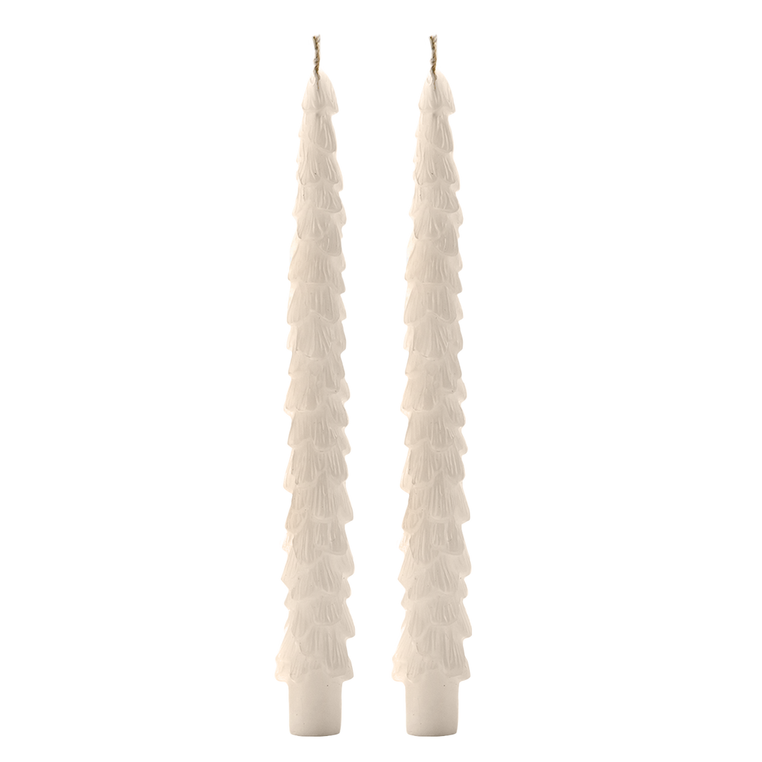 Cream Tree Taper Candles, Set of 2 - Christmas Decor