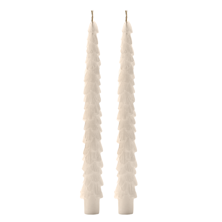 Cream Tree Taper Candles, Set of 2 - Christmas Decor