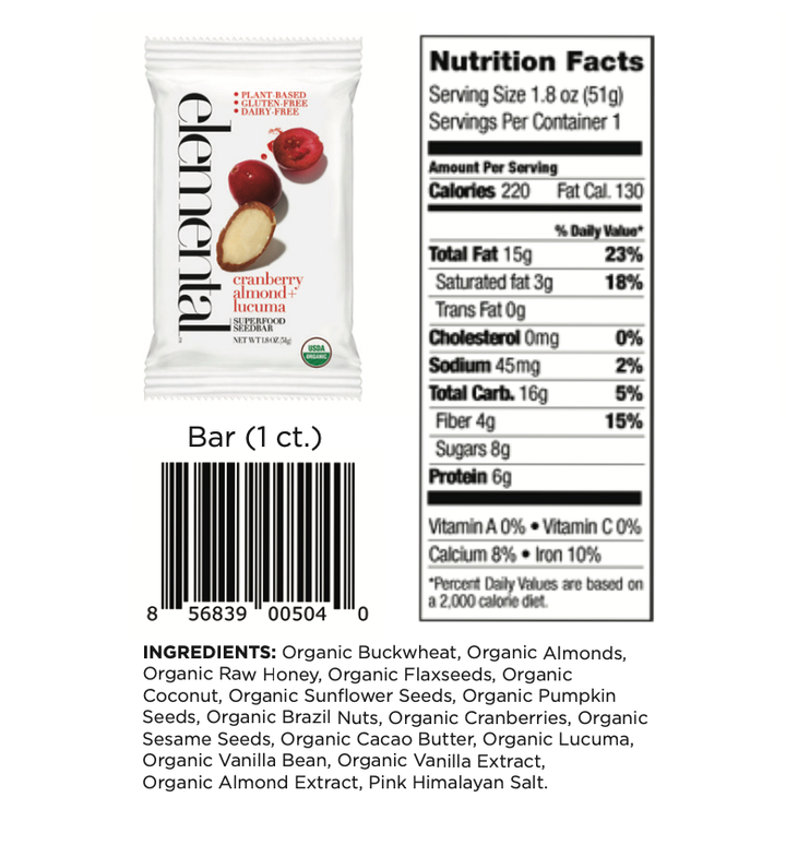 Elemental Superfood Bars | Cranberry Almond + Lucuma