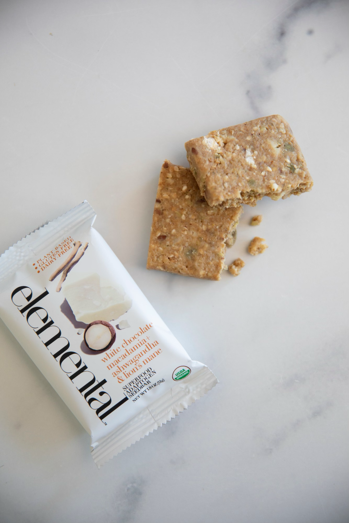 Elemental Superfood Bars | White Chocolate Macadamia + Ashwagandha & Lion's Mane