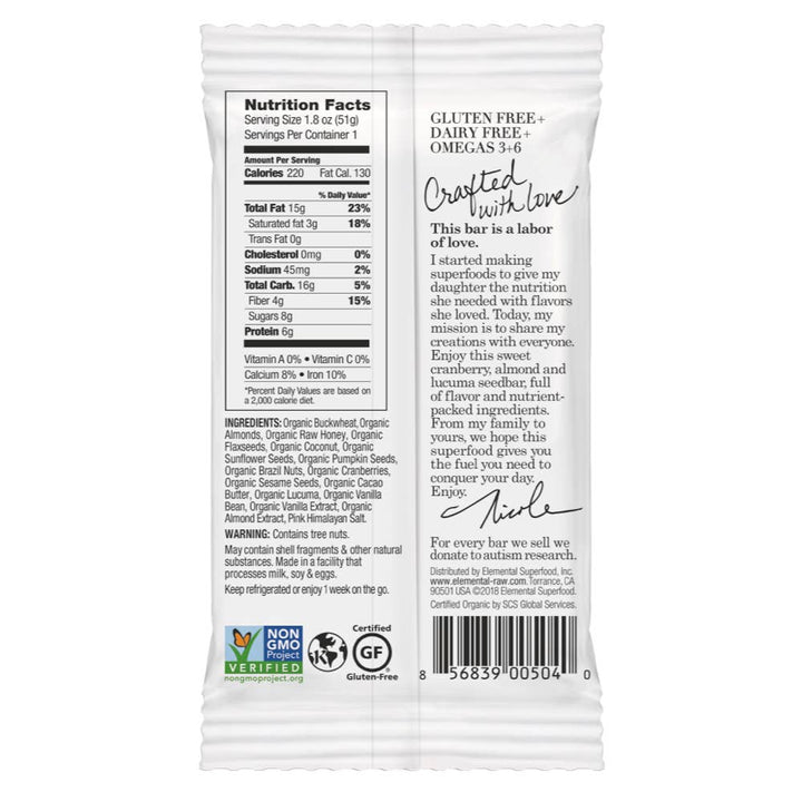 Elemental Superfood Bars | Cranberry Almond + Lucuma