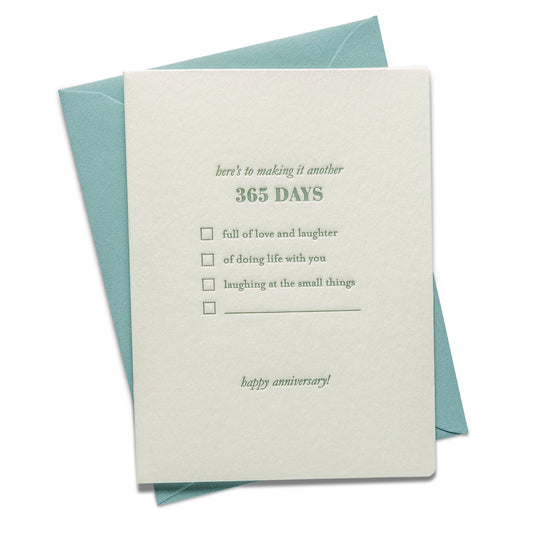 365 Anniversary List | Letterpress Greeting Card | Love
