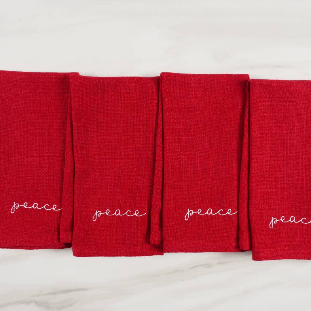 Holiday Red Embroidered Set Of 4 Napkins