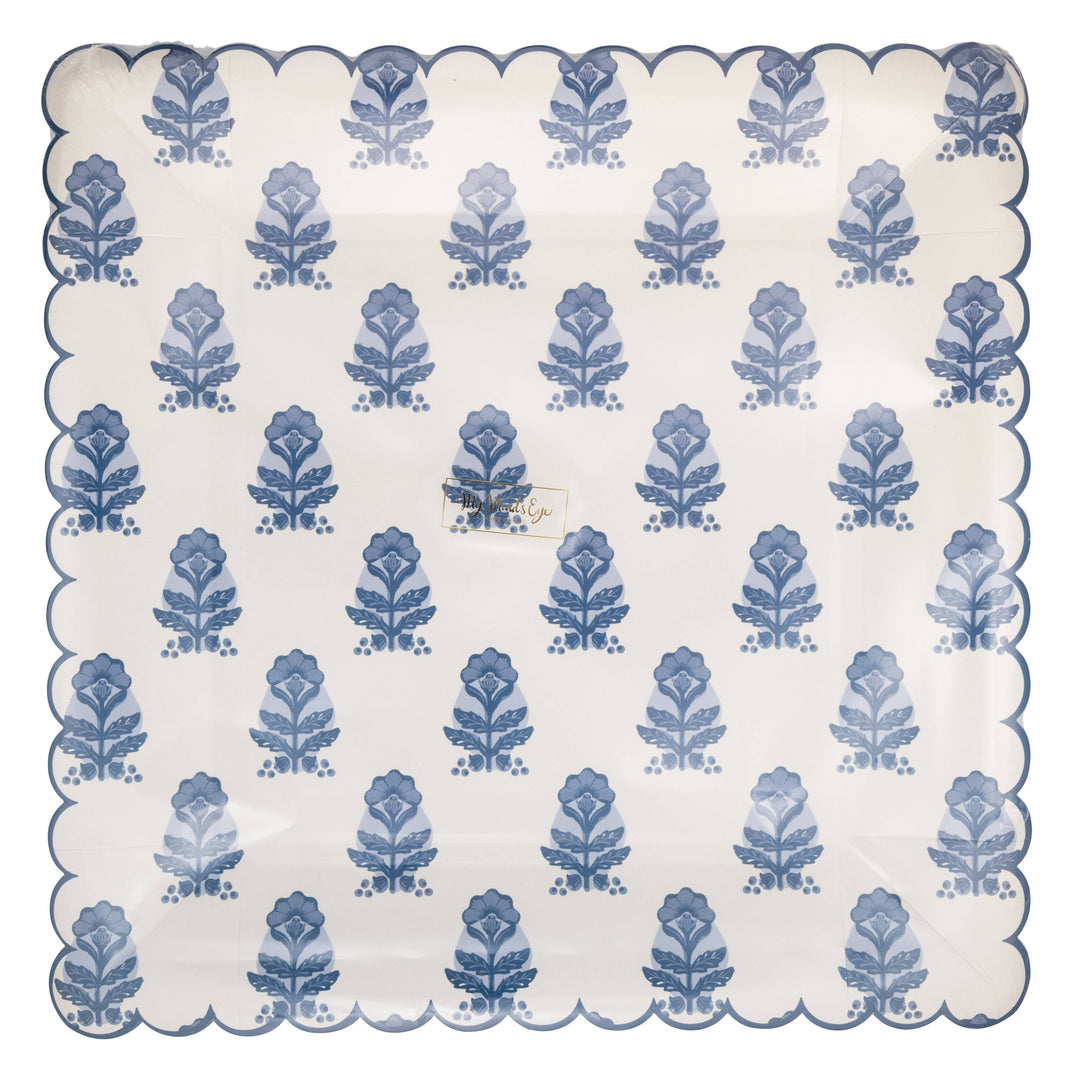 BLU1242 - Blue Flower Block Print 10" Plate