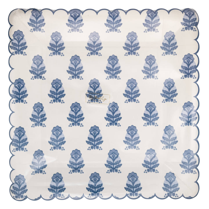 BLU1242 - Blue Flower Block Print 10" Plate